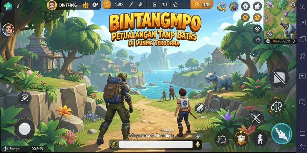 Screenshot gameplay BINTANGMPO menunjukkan petualangan epik di dunia terbuka.