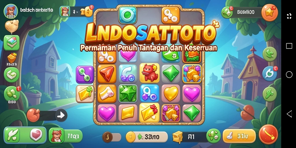 Screenshot gameplay LNDOSATTOTO menampilkan level Match-3 yang menantang.