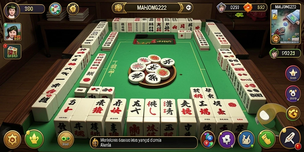 Screenshot menunjukkan gameplay seru di MAHJONG222 dengan ubin warna-warni.